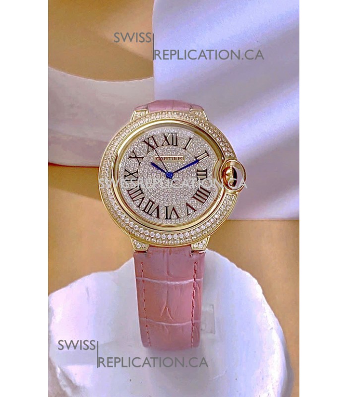 Ballon De Cartier Swiss Quartz 36MM Rose Gold Diamonds Super Clone Watch 