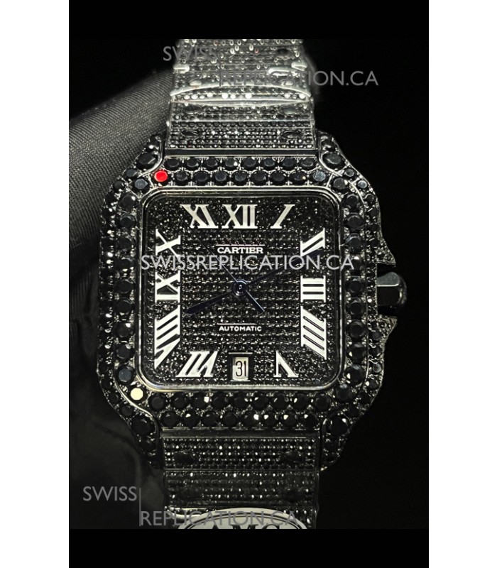 Cartier "Santos De Cartier" Black moissanite 40MM Super Clone Watch 