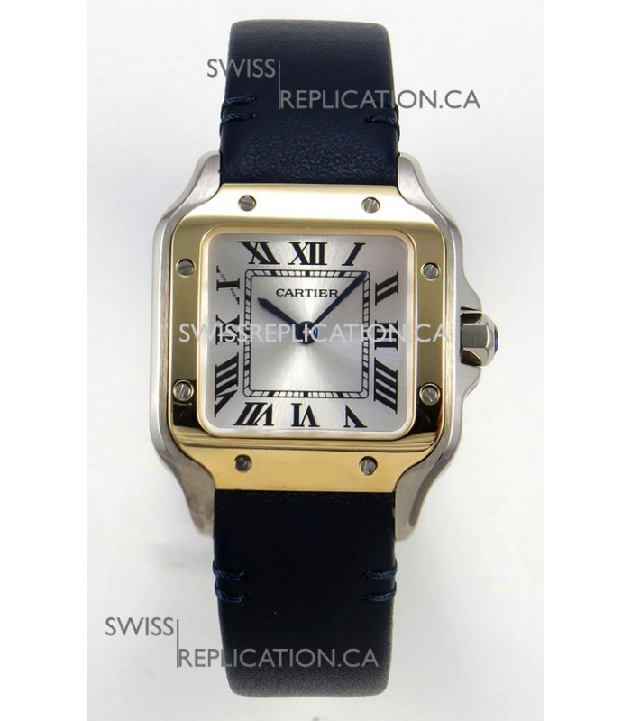 Cartier Santos Swiss Quartz 27MM Two Tone Leather Strap Super Clone Watch