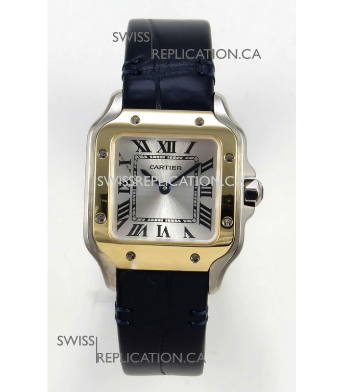 Cartier Santos Swiss Quartz 27MM Two Tone Leather Strap Super Clone Watch