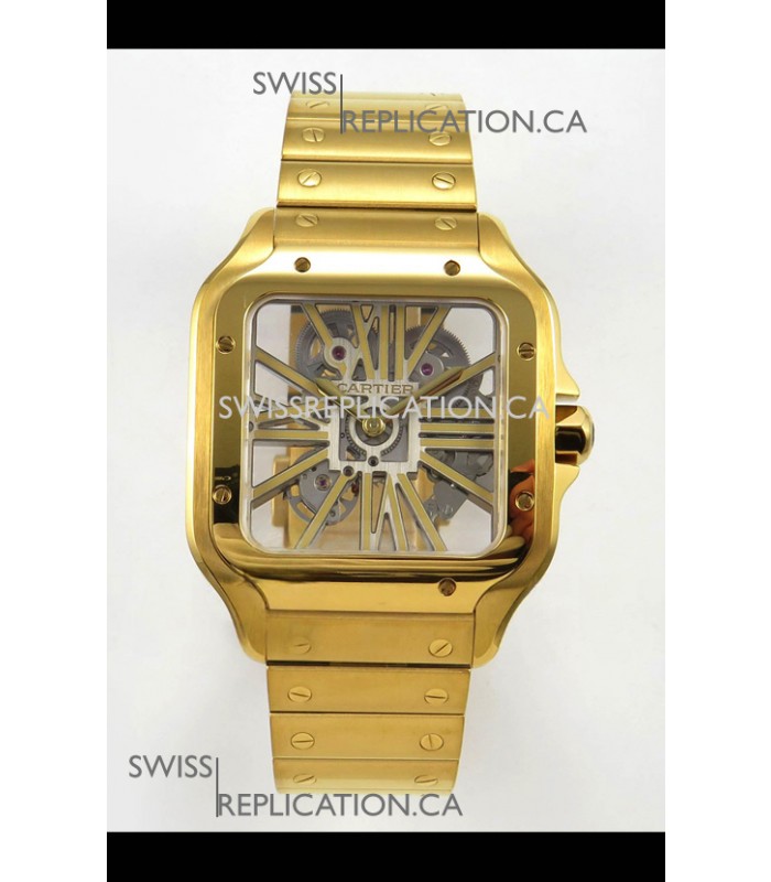 Cartier Santos Yellow Gold Skeleton Dial Super Clone Watch 