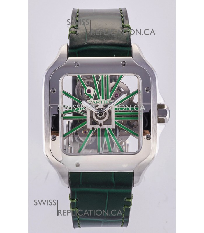 Santos De Cartier Super Clone Watch in Skeleton Dial Steel Case