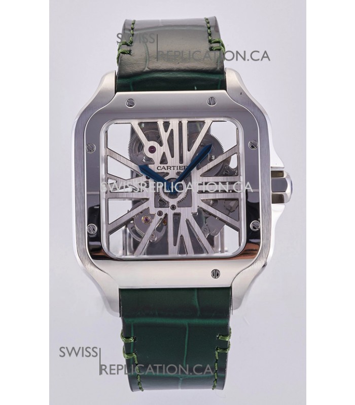 Santos De Cartier Super Clone Watch in Skeleton Dial Steel Case