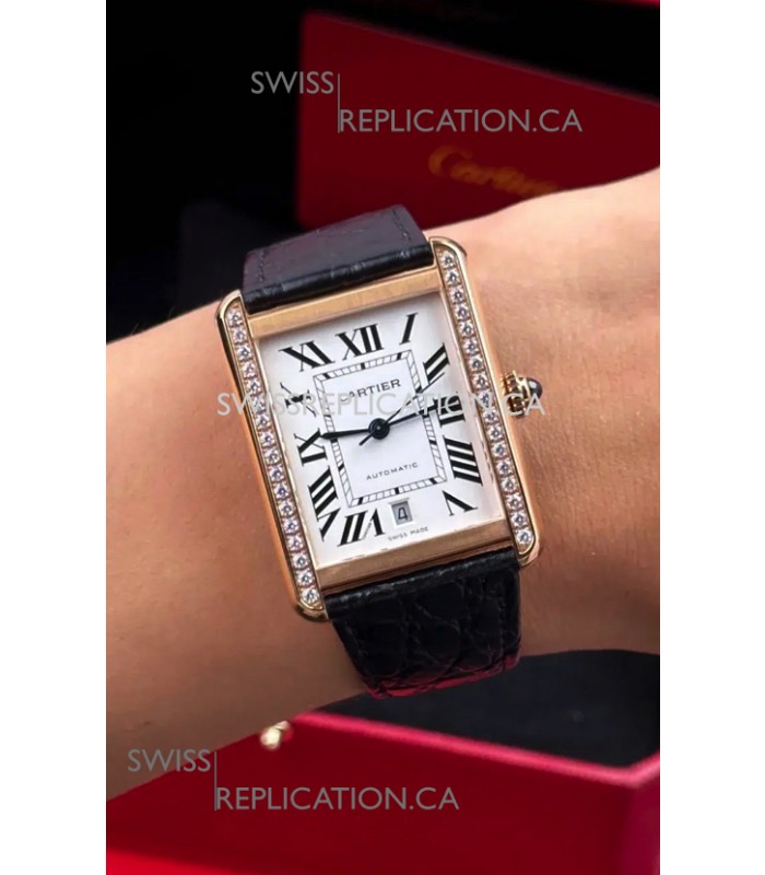 Cartier Tank Solo Swiss Automatic 31MM Rose Gold Diamonds Super Clone Watch 