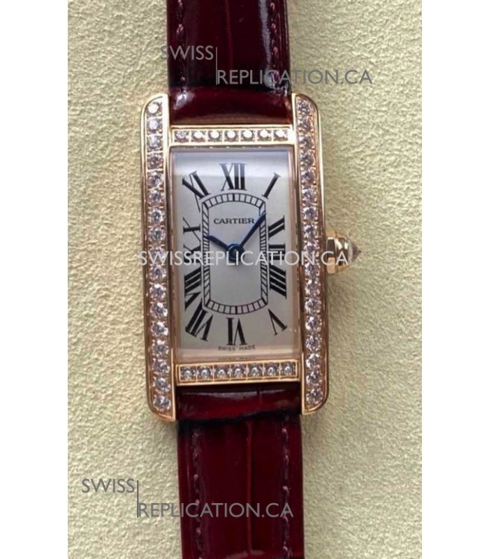 Cartier Tank Americaine Swiss Quartz 19mm Rose Gold Swiss Replica Watch 