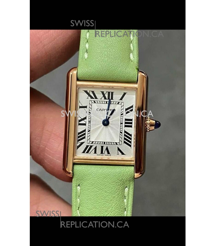 Cartier Tank Louis 22MM Swiss Quartz Gold Casing Green Strap Watch 