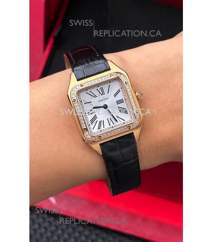 Cartier Santos Dumont in Rose Gold Casing Diamonds 27MM Super Clone Watch 