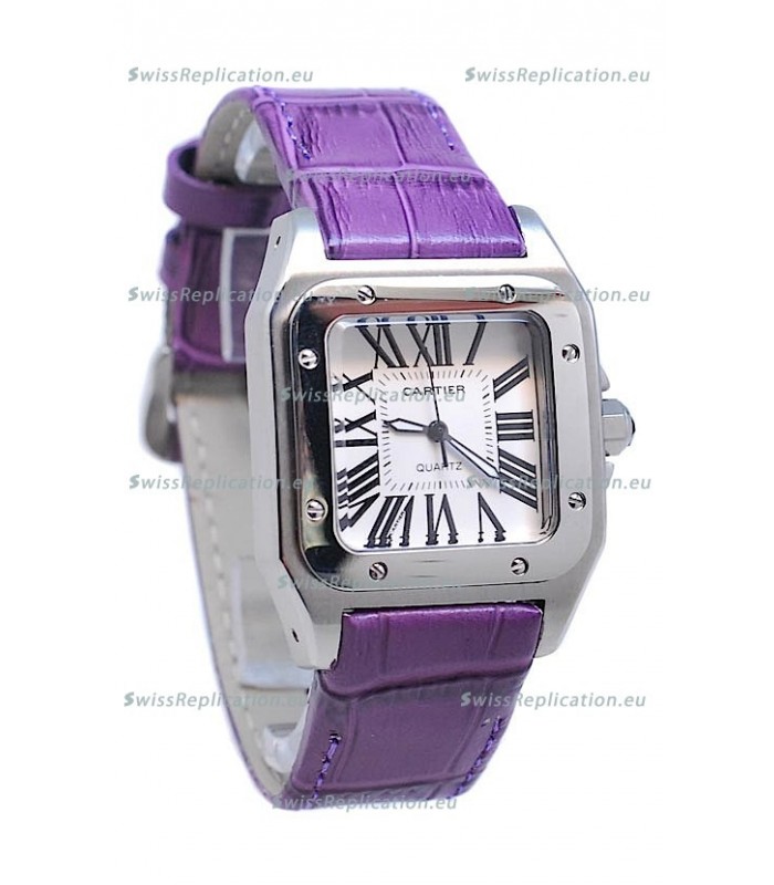 Cartier Santos 100 Japanese Ladies Replica Watch in Purple Strap