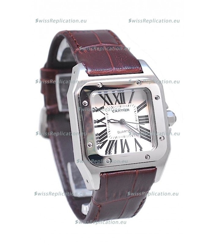 Cartier Santos 100 Japanese Ladies Replica Watch in Brown Strap