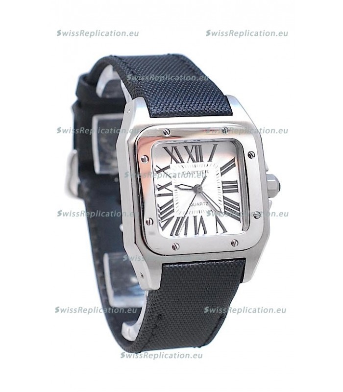 Cartier Santos 100 Japanese Ladies Replica Watch in Black Satin Strap