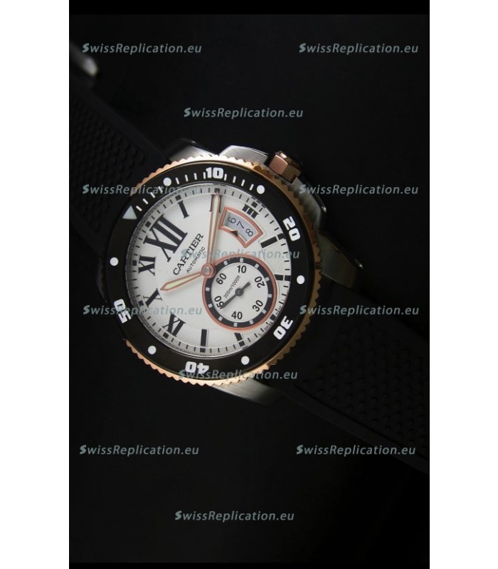 Calibre De Cartier Watch 42MM White Dial Two Tone Case - 1:1 Mirror Replica Watch
