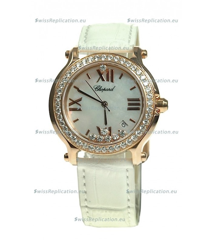 Chopard Happy Sport Swiss Ladies Swiss Replica Gold Watch in Diamond Bezel