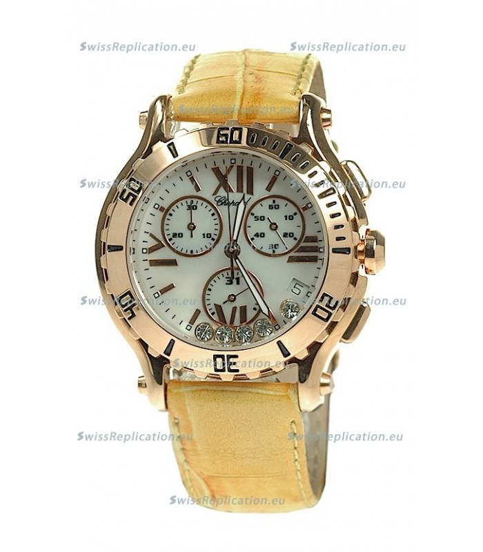 Chopard Happy Sport Diamonds Edition Replica Gold Watch in Yellow Strap