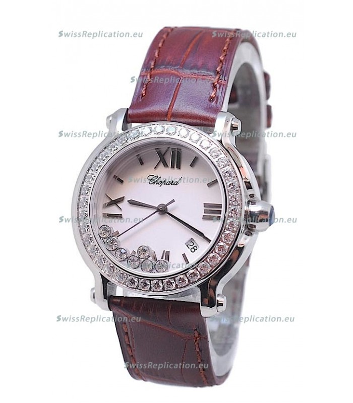 Chopard Happy Sport Star Shaped Diamonds Swiss Watch in Brown Strap