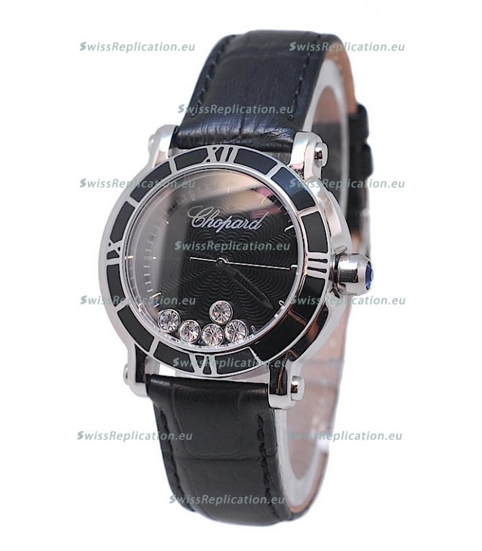 Chopard Happy Sport Star Shaped Diamonds Swiss Watch in Black Dial