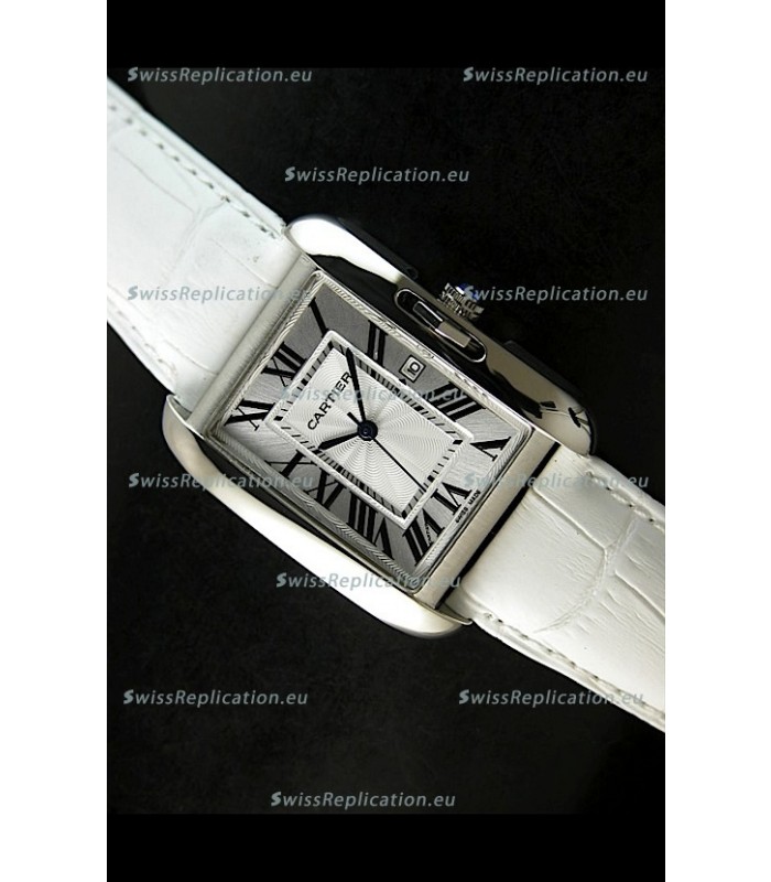 Cartier Tank Ladies Replica Watch in Steel Case/White Strap