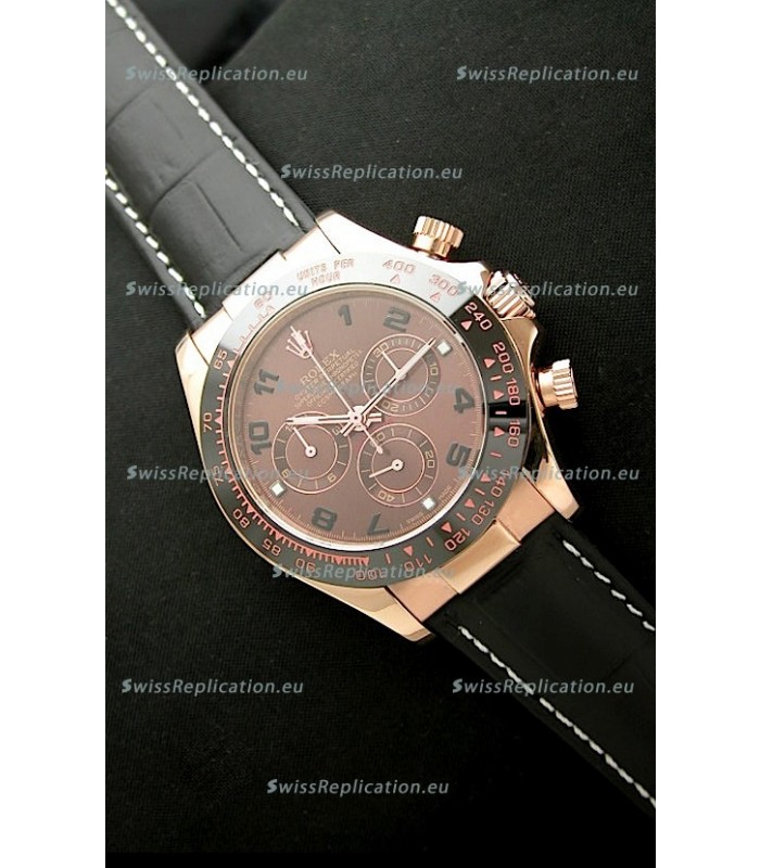 Rolex Oyster Daytona Cosmograph Swiss Replica Rose Gold Watch in Brown Dial