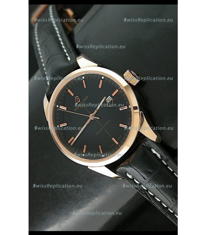 Breitling Transocean Rose Gold Black Dial Swiss Watch
