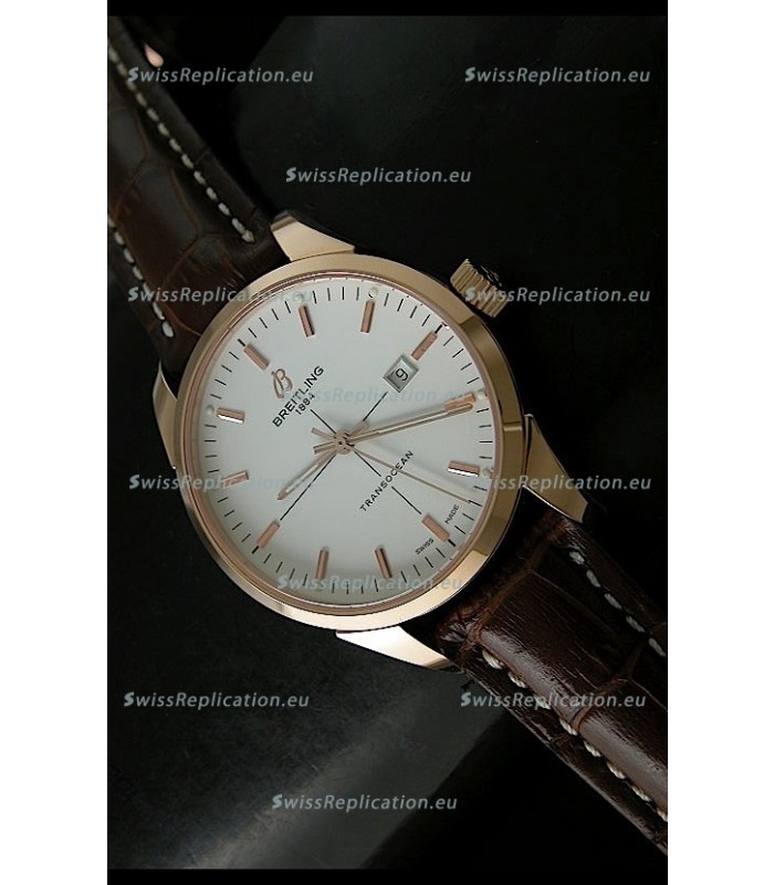 Breitling Transocean Rose Gold White Dial Swiss Watch