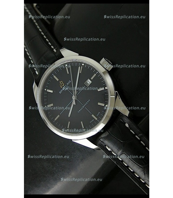 Breitling Transocean Stainless Steel Swiss Watch Black Dial