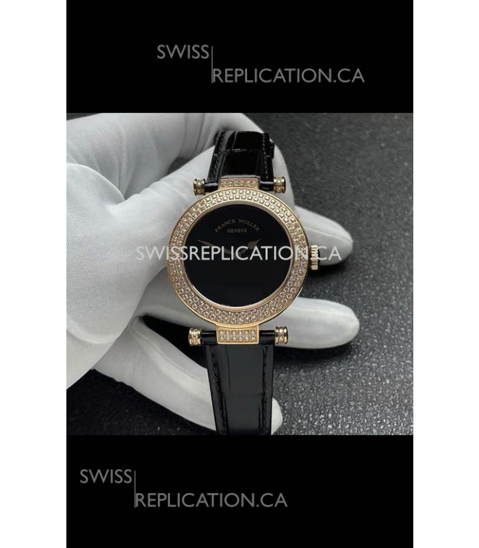 Franck Muller Double Mystery Swiss Quartz Watch in Gold Diamonds Casing