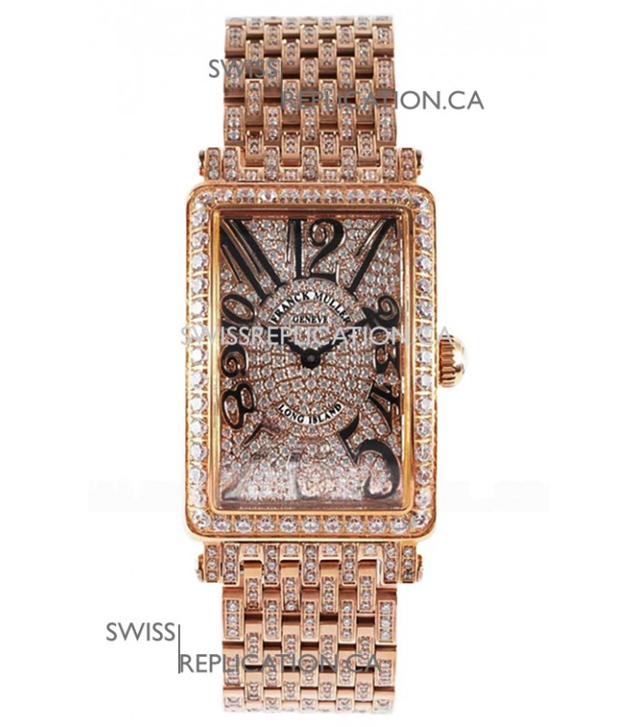 Franck Muller Long Island Rose Gold Diamonds Swiss Replica Watch 