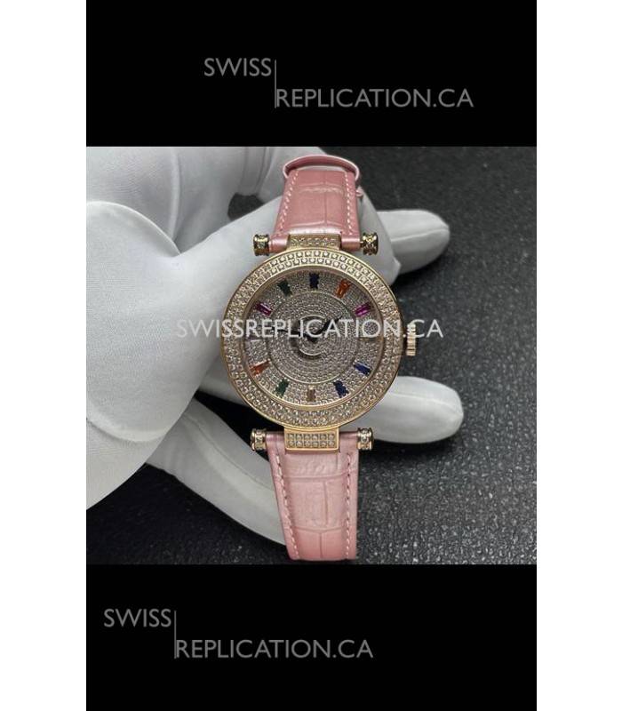 Franck Muller Double Mystery Swiss Quartz Watch in Gold Diamonds Casing