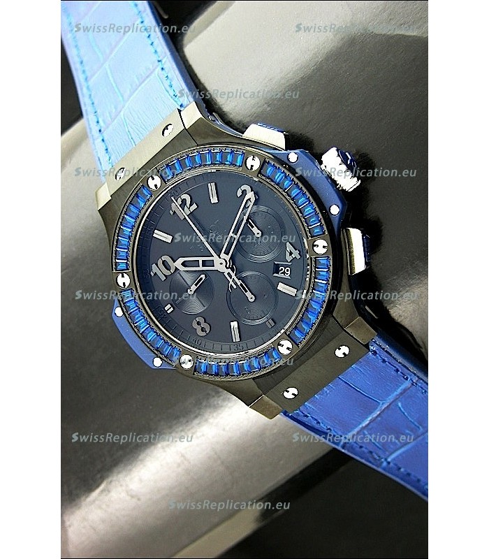 Hublot Big Bang All Black Edition in Purple Strap and Baguette Diamonds Bezel