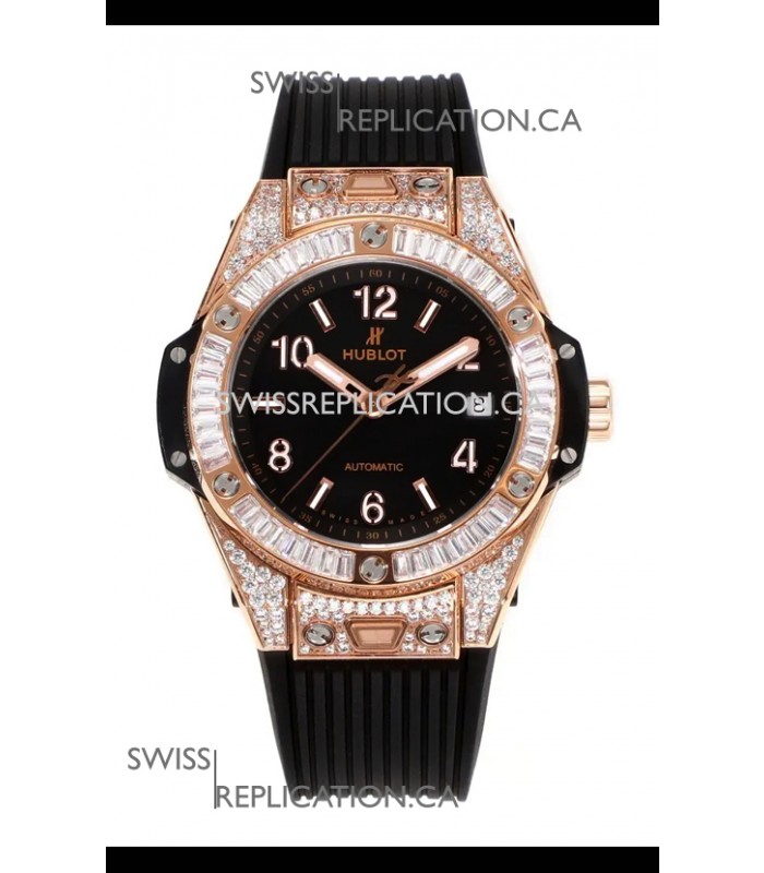 Hublot Big Bang One Click moissanite Rose Gold Super Clone Watch Black Dial