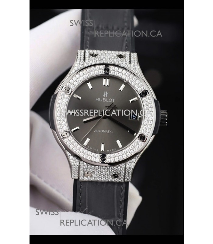 Hublot Classic Fusion Diamonds Steel Grey Dial 38MM Super Clone Watch 