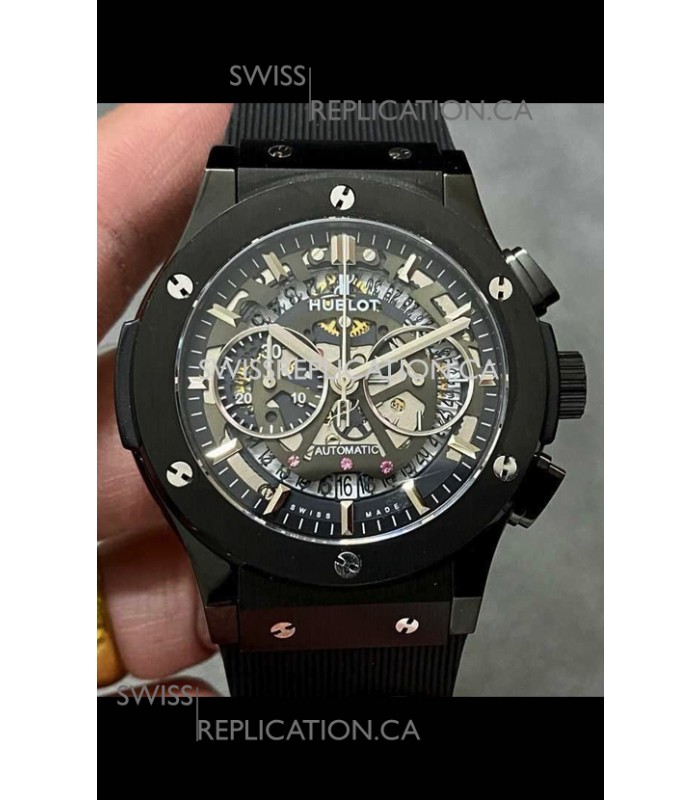 Hublot Classic Fusion Chronograph Black PVD Skeleton Super Clone Watch 