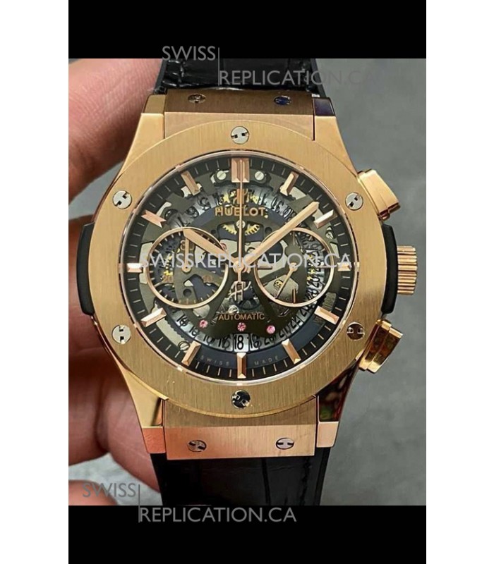 Hublot Classic Fusion Chronograph Rose Gold Skeleton Super Clone Watch 