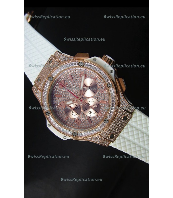 Hublot Big Bang Rose Gold Watch Quartz Movement in White Strap