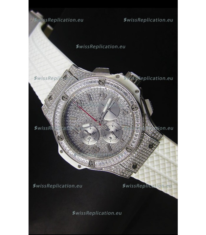 Hublot Big Bang Rose Stainless Steel Watch Quartz Movement in White Strap