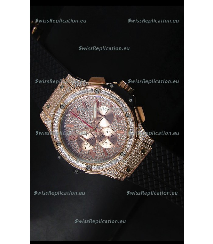 Hublot Big Bang Rose Gold Watch Quartz Movement in Black Strap