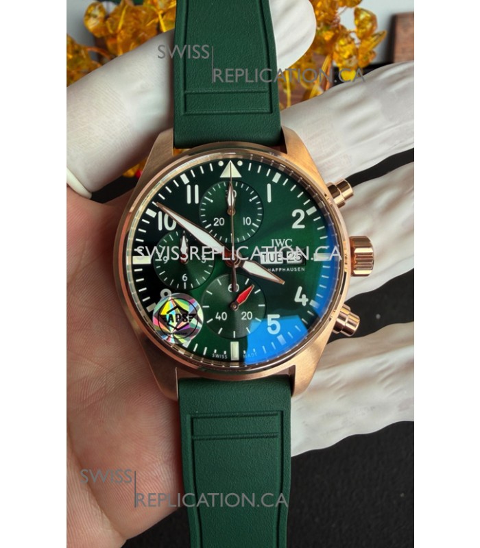 IWC PILOT'S Rose Gold Chronograph Green Dial Super Clone Watch 