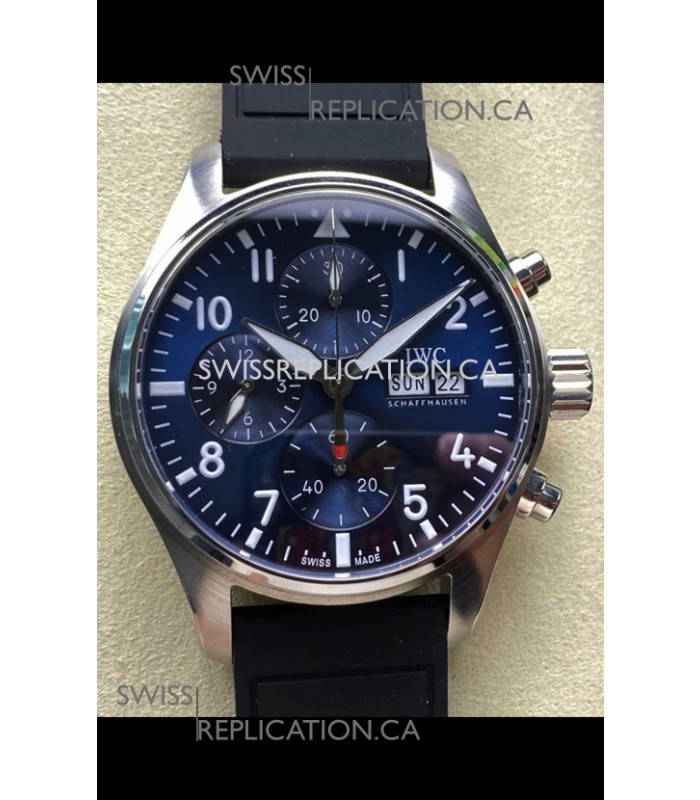 IWC PILOT'S Chronograph Blue Dial Rubber Strap Super Clone Watch 