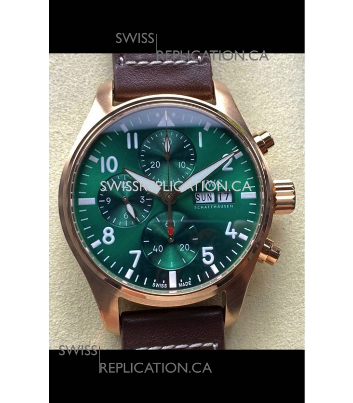 IWC PILOT'S Rose Gold Chronograph Green Dial Super Clone Watch 