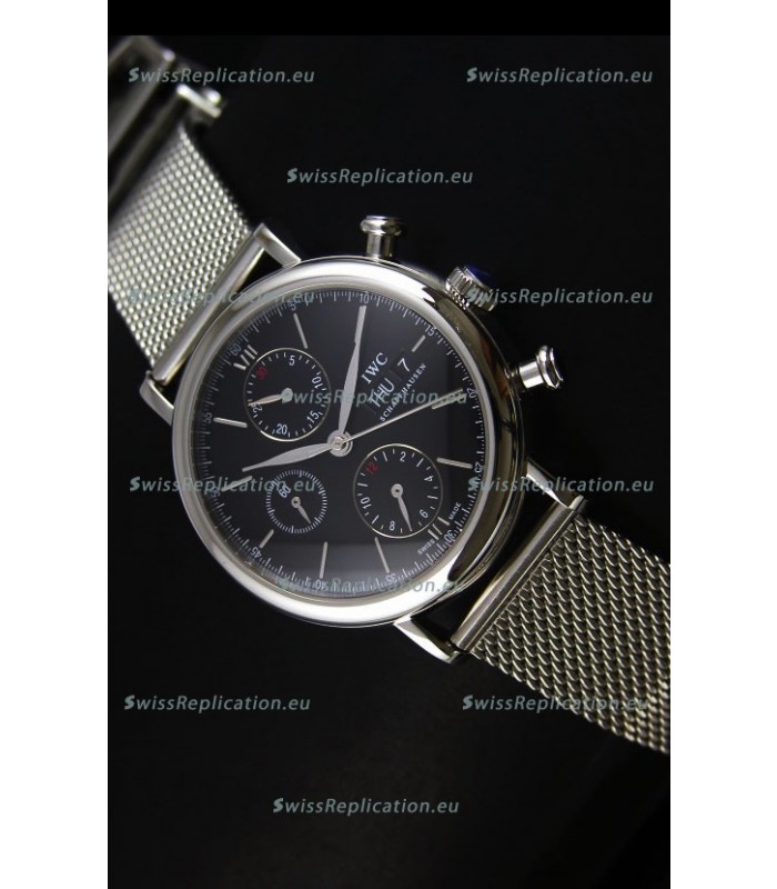 IWC Portofino Chronograph Swiss Watch in Mesh Strap Black Dial 