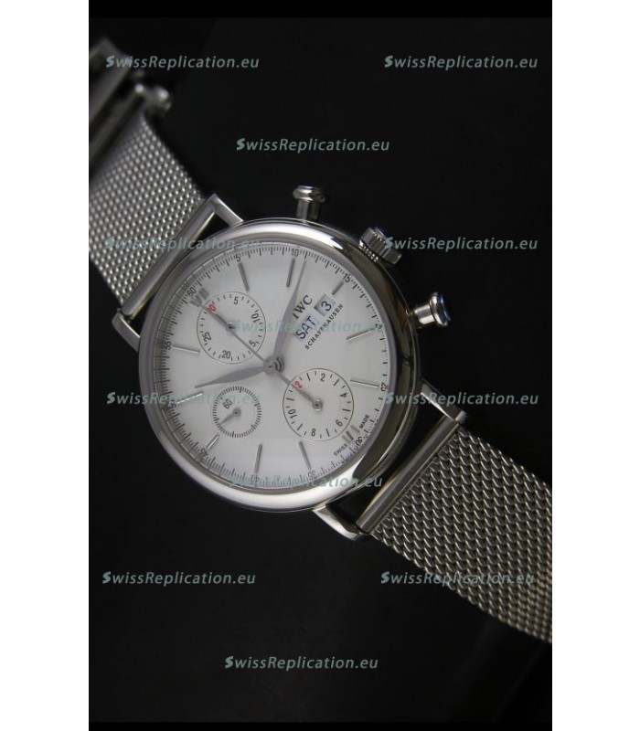 IWC Portofino Chronograph Swiss Watch in Mesh Strap White Dial 