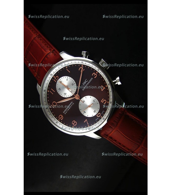 IWC Portuguese Chronograph Swiss Replica Watch in Steel Case - 1:1 Mirror Replica Edition