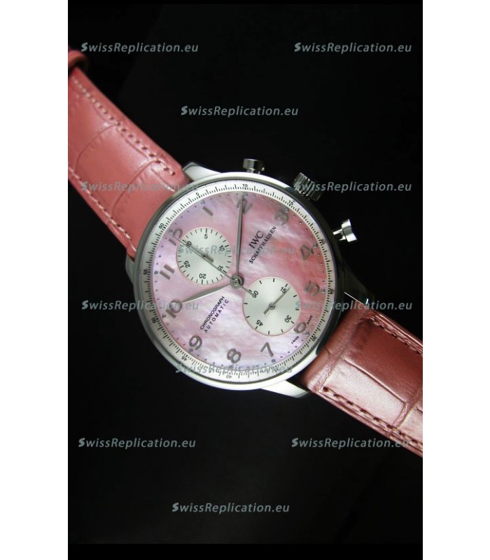 IWC Portuguese Chronograph Swiss Replica Watch in Pink Pearl Dial - 1:1 Mirror Replica Edition