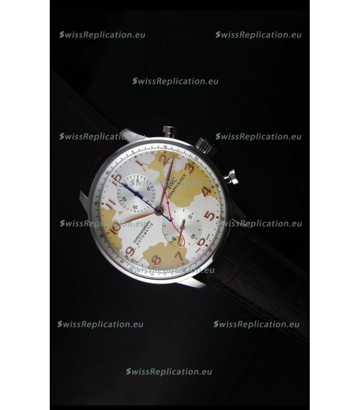 IWC Portuguese Chronograph Swiss Replica Watch in Map Printed Dial - 1:1 Mirror Replica Edition