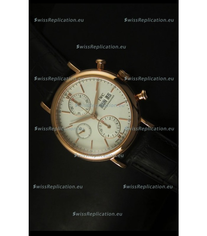 IWC Portofino Chronograph Swiss Watch in Rose Gold Case White Dial
