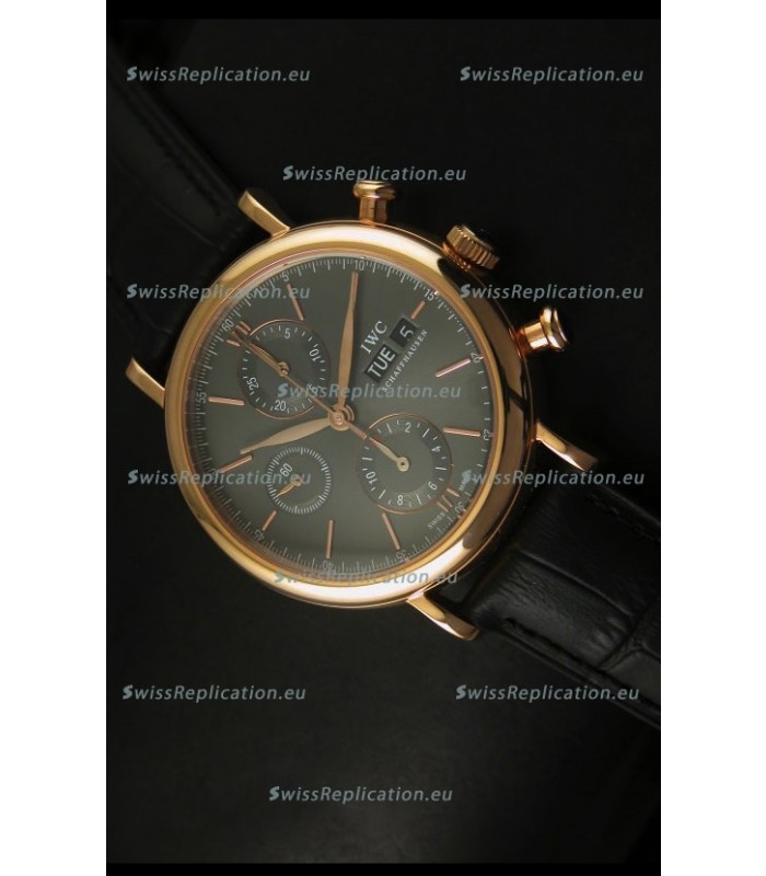 IWC Portofino Chronograph Swiss Watch in Rose Gold Case Grey Dial