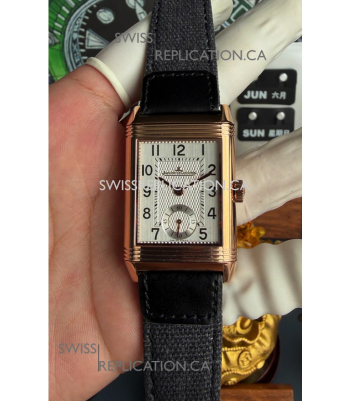 Jaeger-LeCoultre Reverso Tribute Duoface Rose Gold White & Grey Dial Super Clone Watch 