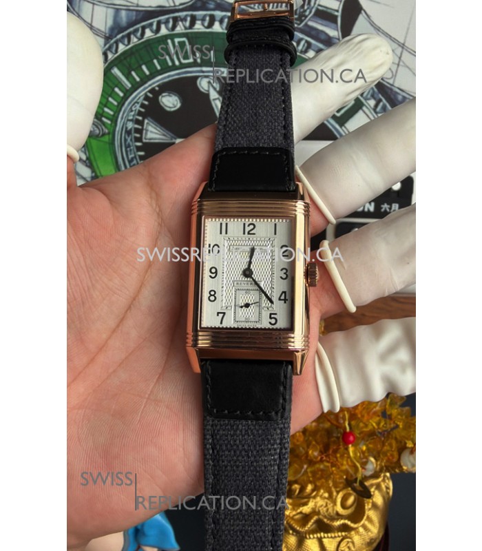 Jaeger-LeCoultre Reverso Tribute Duoface Rose Gold White & Black Dial Super Clone Watch 