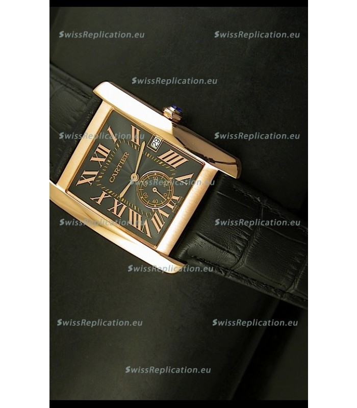 Cartier Tank Anglaise Japanese Replica Watch 34MM - Black Dial Pink Gold 