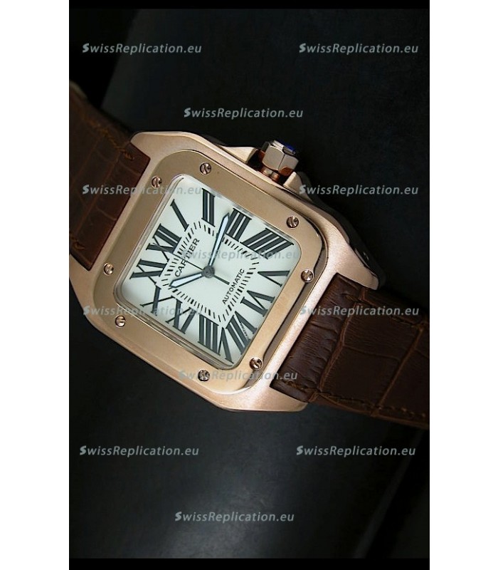Cartier Santos 100 1:1 Mirror Replica Rose Gold Watch 42MM