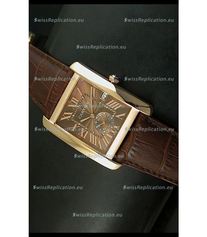 Cartier Tank Anglaise Japanese Replica Watch 34MM - Brown Dial Pink Gold
